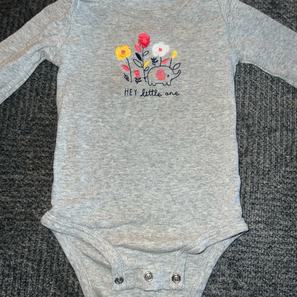 Carter's Gray Bodysuit with Elephant and Floral Design